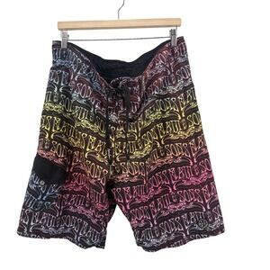 Maui and Sons Board Shorts 34 Multicolor Rainbow Script Print Swim Trunks